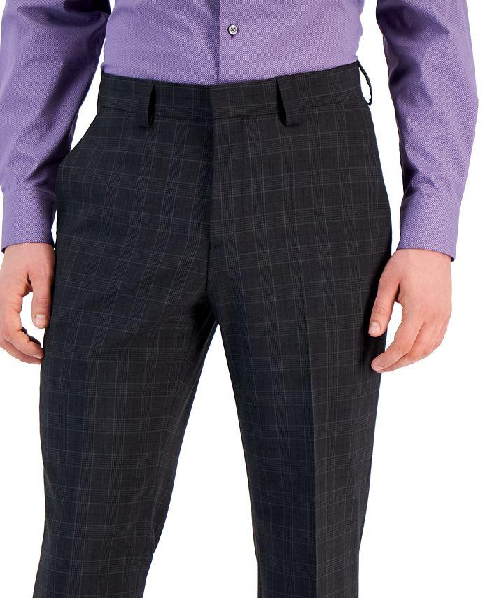 Hugo Boss Men's Modern-Fit Check Suit Dress Pants 34 x 32 Charcoal Grey