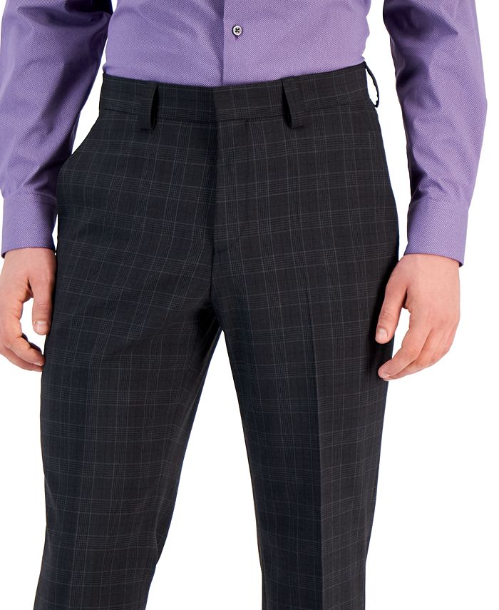 HUGO BOSS Men's Modern-Fit Plaid Suit Dress Pants 36 x 32 Charcoal Grey