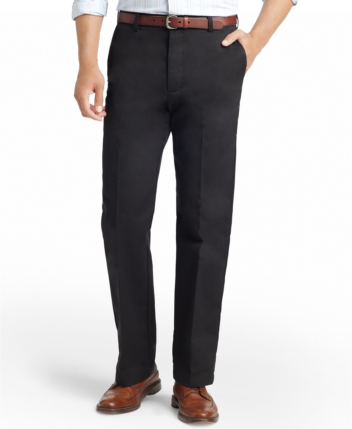 Izod Mens Straight Fit Chino Pants Flat Front Black 36 x 32