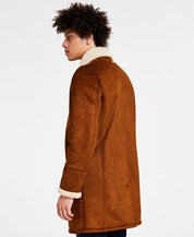 GUESS Mens Faux Shearling Overcoat Coat Medium Brown Solid