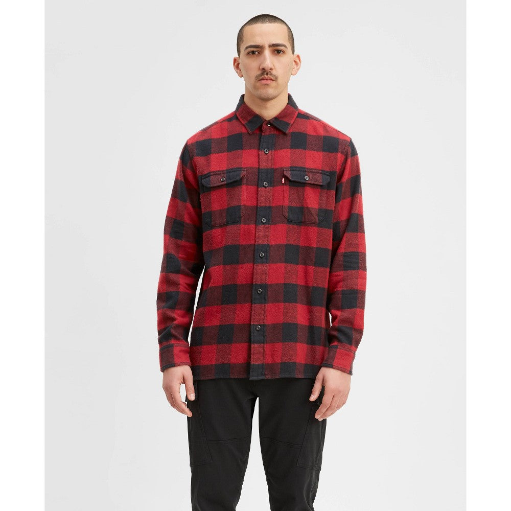 LEVI Mens Classic fit Long Sleeve Button-Up Shirt Small Red Black Plaid