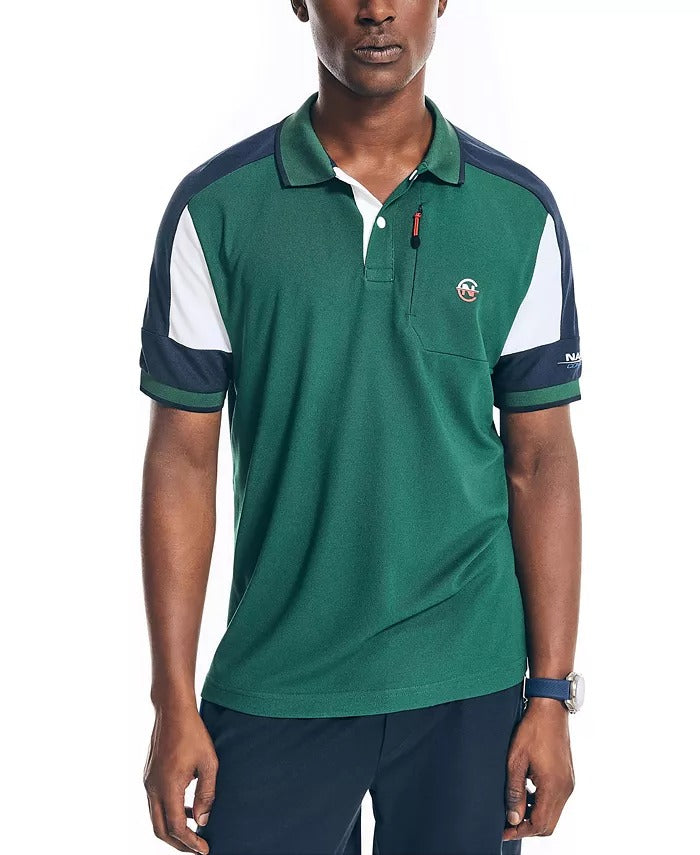 Nautica Men's Competition Sustainably Crafted Polo Shirt XL Green White Blue