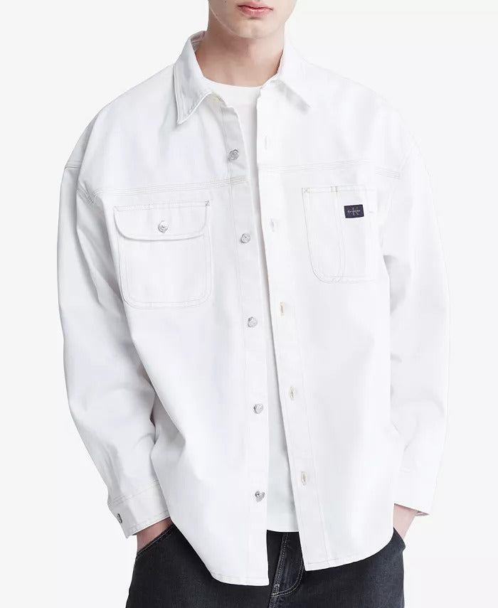 Calvin Klein Mens Denim Work Shirt Jean Jacket Snow White XL