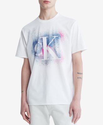 Calvin Klein Mens Short-Sleeve Paint Splat Brilliant White Shirt Small