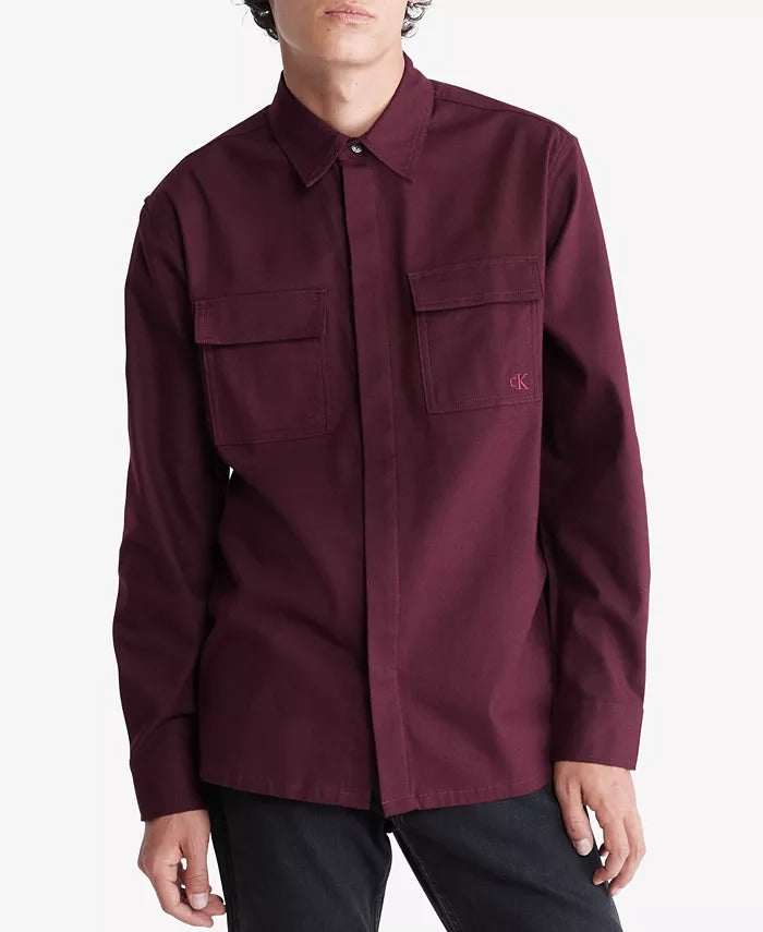 Calvin Klein Men's Long-Sleeve Flannel Easy Shirt Small Burgundy Red Wine