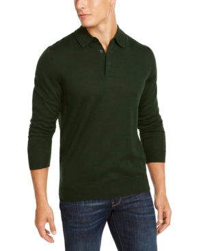 CLUB ROOM Men's Merino Wool Blend Polo Sweater Green Large