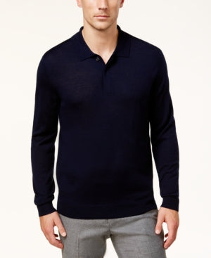 CLUB ROOM Men's Merino Wool Blend Polo Sweater Navy Blue Small