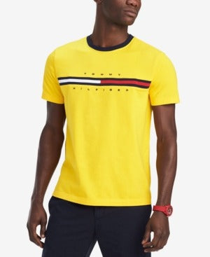 Tommy Hilfiger Men's Embroidered Flag Logo T-Shirt Small Yellow