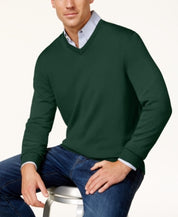 Club Room Men's Regular Fit Quarter Zip Sweater Merino Wool Green Medium