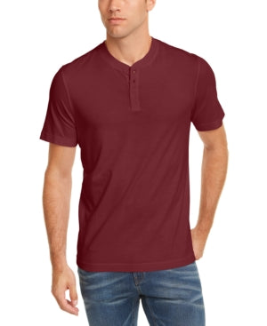 Club Room Men's Solid Henley Shirt Dark Red Xl