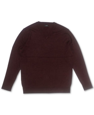 Alfani Mens Solid V Neck Cotton Sweater Port Heather 2XL