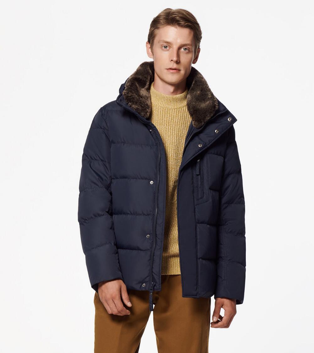 Andrew Marc Men's Horizon Water Resistant Down Jacket Small Ink Navy Blue
