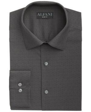 Alfani Men's Slimfit Performance Stretch Striped Box Dress Shirt Gray 15 15.5