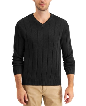 Club Room Men's Dropneedle V neck Cotton Sweater Black Size Medium