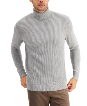 Club Room Men's Soft Grey Heather Textured Cotton Turtleneck Sweater Small