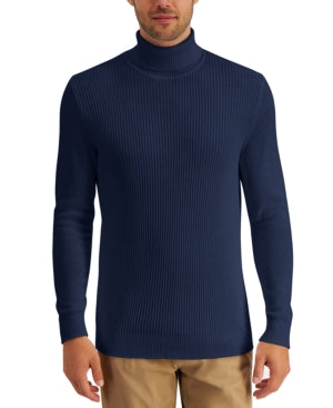 Club Room Mens Sweater Navy Blue Textured Cotton Turtleneck Small