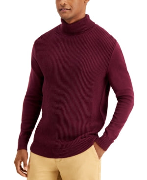 Club Room Mens Textured Cotton Turtleneck Sweater Red Plum Large