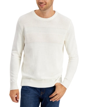 Club Room Men's Textured Cotton Crewneck Sweater Winter Ivory Small