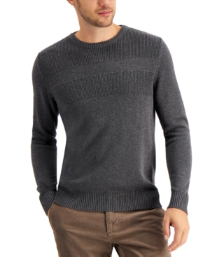 Club Room Men's Crewneck Textured Cotton Sweater Charcoal Heather  XXL
