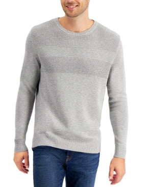 Club Room Textured Cotton Crewneck Sweater Soft Grey Heather Medium