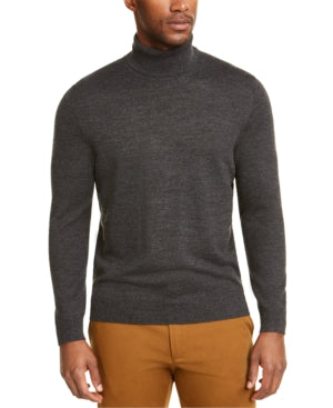 Club Room Men's Merino Wool Blend Turtleneck Sweater Ebony Heather Grey Large