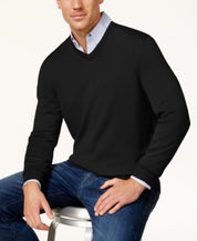 Club Room Men's Regular-Fit Solid V-Neck Sweater Deep Black Large