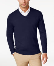 Club Room Mens Solid V Neck Sweater  Navy Blue XL