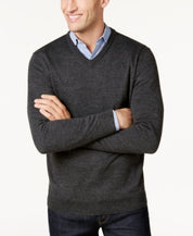 Club Room Mens Marino Wool V Neck Sweater Ebony Grey Small