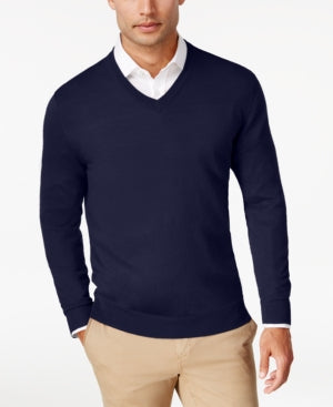 Club Room Mens Solid V Neck Sweater  Navy Blue XL