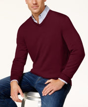 Club Room Men's Regular Fit V Neck Sweater Red Plum XL