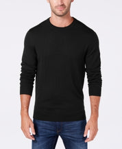 CLUB ROOM Men's Solid Crew Neck Merino Wool Blend Sweater Black Large