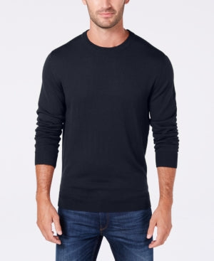 Club Room Men's Solid Crewneck Sweater Navy Blue Medium