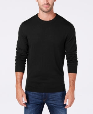 Club Room Men's Regular Fit Solid Crewneck Sweater Deep Black Medium