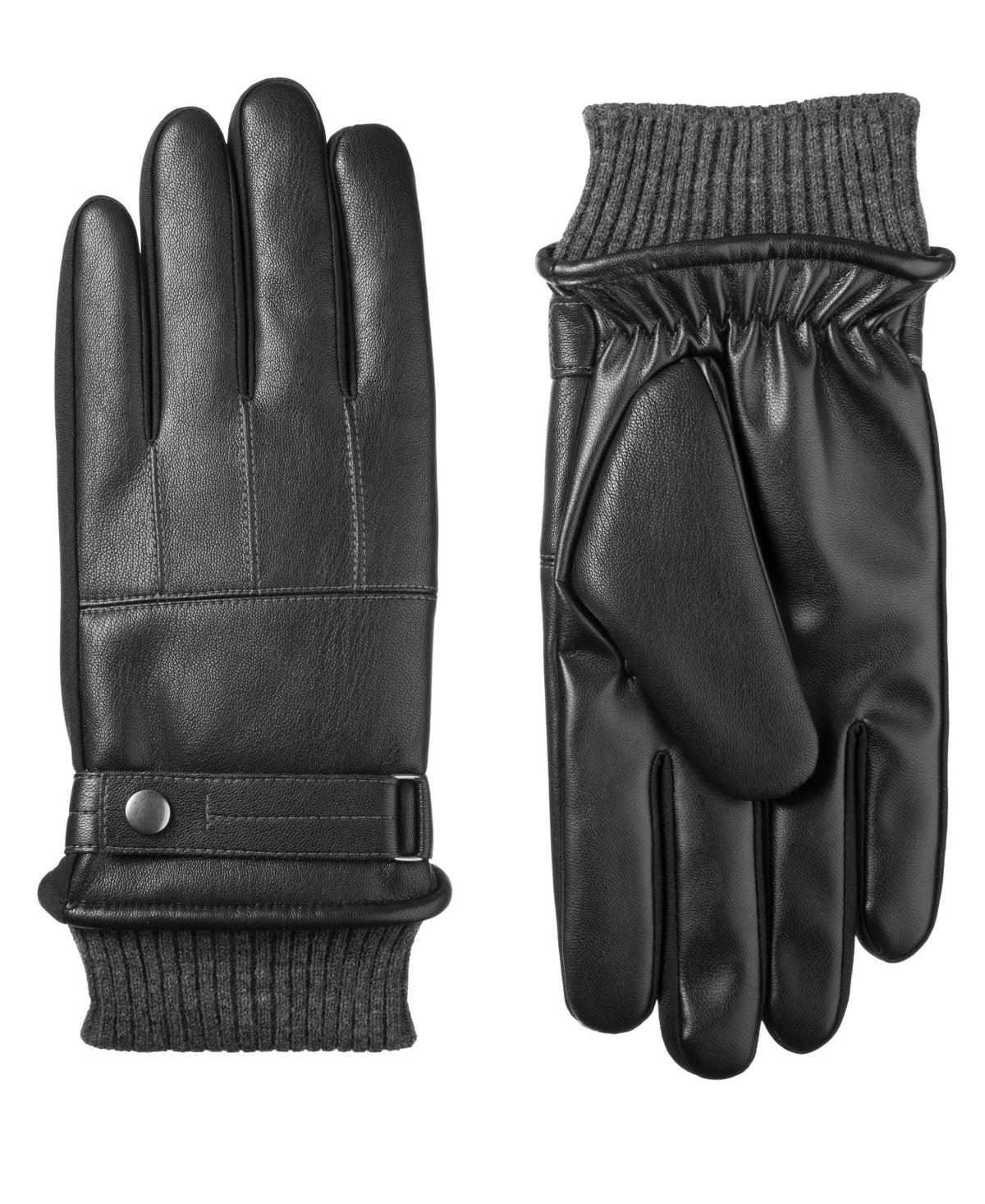 Isotoner Signature Men's Sleekheat Belted Faux Nappa Touchscreen Gloves Black XL
