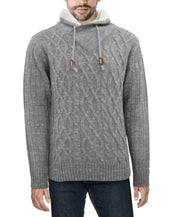 X Ray Men's Faux Fur Lined Collar Cable Knit Sweater Light Grey Size 3XL XXXL