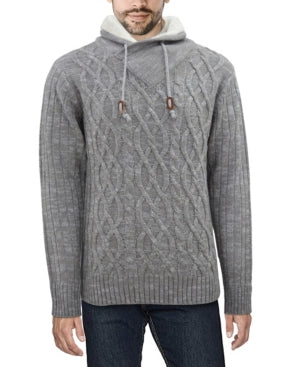 X Ray Men's Faux Fur Lined Collar Cable Knit Sweater Light Grey Size 3XL XXXL