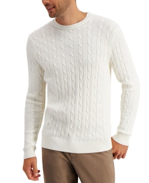Club Room Mens Cable Knit Sweater Winter Ivory Large