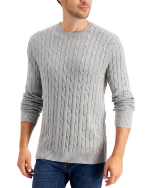 Club Room Men's Cable-Knit  Cotton Sweater Grey Small