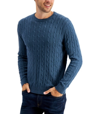 Club Room Mens Cable Knit Sweater Blue Medium