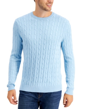 Club Room Men's Cableknit Cotton Sweater Light Skylight Blue Large