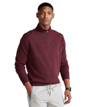 Big & Tall Polo Ralph Lauren Luxury Jersey Quarter Zip Sweater 2XLT 2LT Wine Red