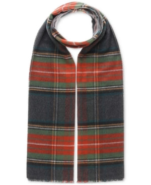 V. FRAAS Mens Classic Plaid Reversible Scarf One Size Orange Charcoal