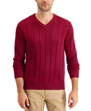 Club Room Men's Dropneedle Vneck Cotton Sweater Size M Red 3Xl