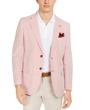 Nautica Mens Modern fit Cotton Seersucker Sport Coat Blazer 42 R Red Solid