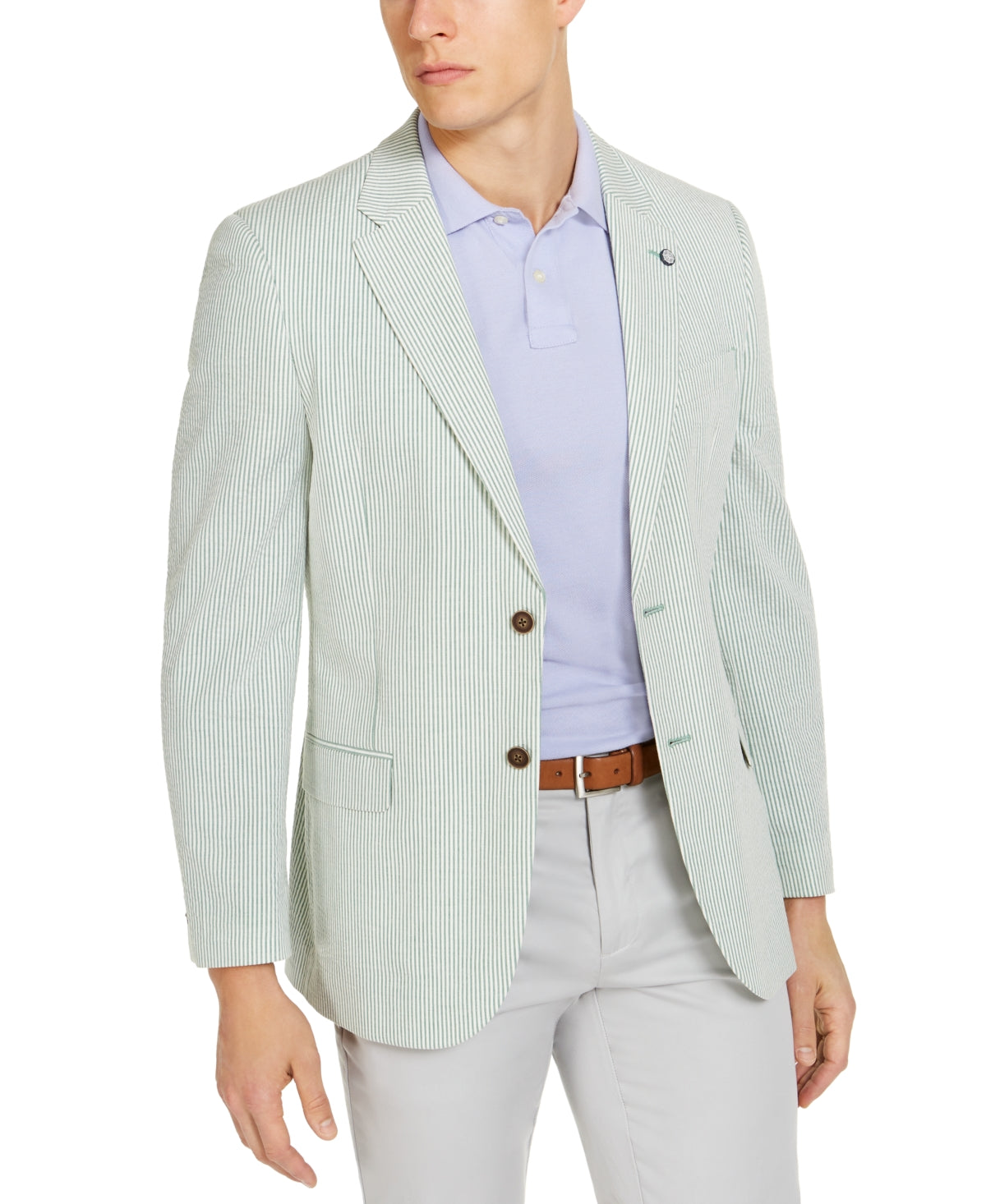 Nautica Mens Modern fit Sport Coat Blazer 40 L Light Green Striped Stretch