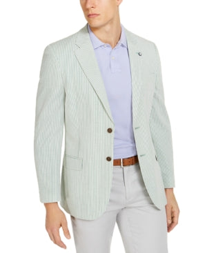 Nautica Mens Modern fit Sport Coat Blazer 44 R Mint Green Striped Stretch