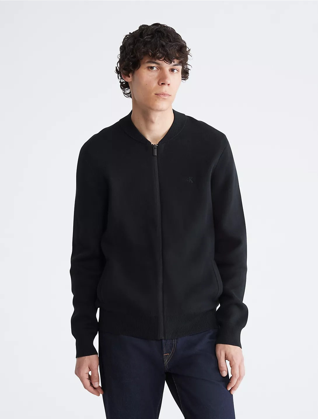Calvin Klein Mens Smooth Cotton Sweater Bomber Jacket Medium Black