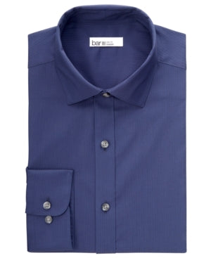Bar Iii Men's Dark Blue Organic Cotton Slim Fit Dress Shirt 17 - 17.5