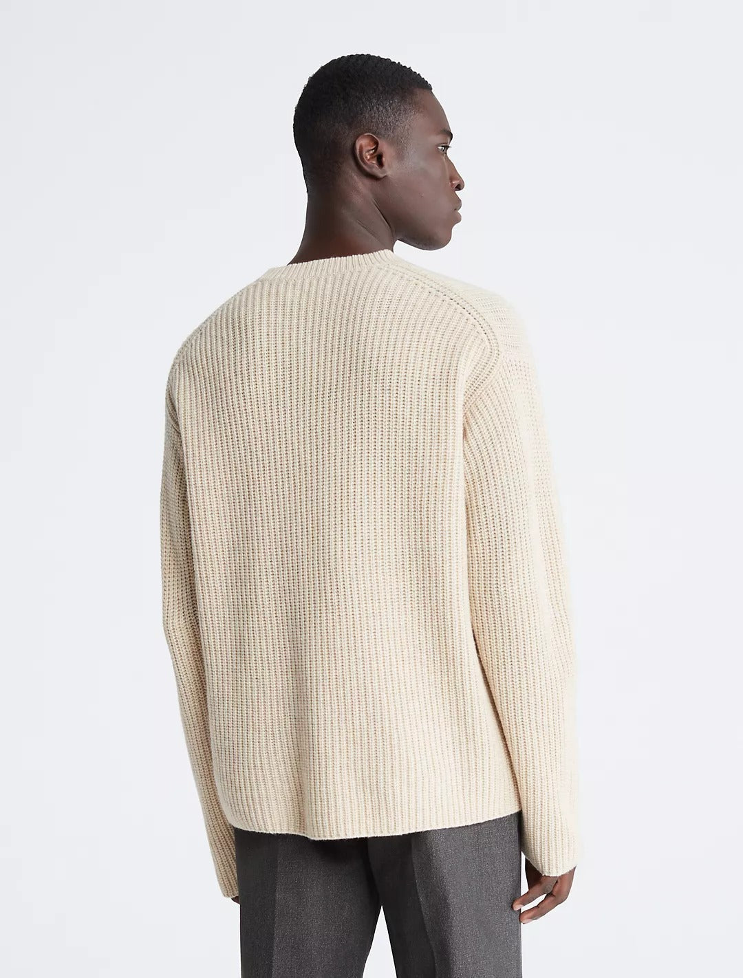Calvin Klein Mens Ribbed Wool Blend Crewneck Sweater XL Oatmeal Tan Beige