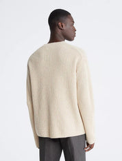 Calvin Klein Mens Ribbed Wool Blend Crewneck Sweater XL Oatmeal Tan Beige